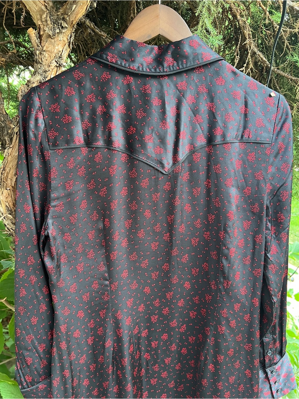 Madewell NWT Black Red Floral Satin Midi Shirtdress Western Size 8 Cottagecore - Picture 4 of 8